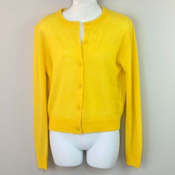 Zara Womens Alpaca/Wool Blend Yellow Button Up Long Sleeve Knit Cardigan Sz L - Picture 1 of 14